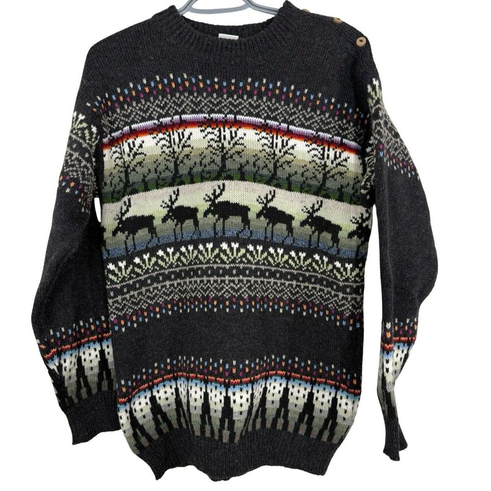JM Productions Finland Mens Nordic Fair Isle Sweater Sz XS 100% Wool Cabincore